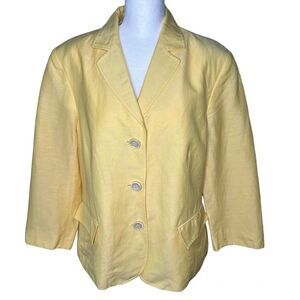 Lafayette 148 Pale Yellow Linen Blend Button Up Blazer Women Plus Size 14